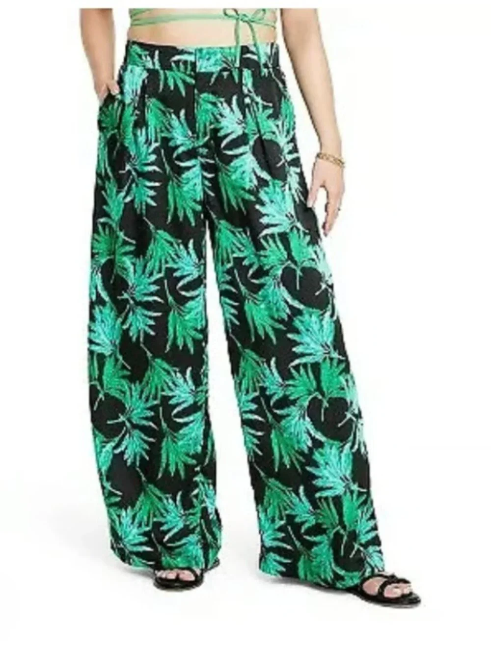 Fe Noel x Target Feathered Palm Print Robe & Wide Leg Pants Set Size XL Black - Picture 5 of 16